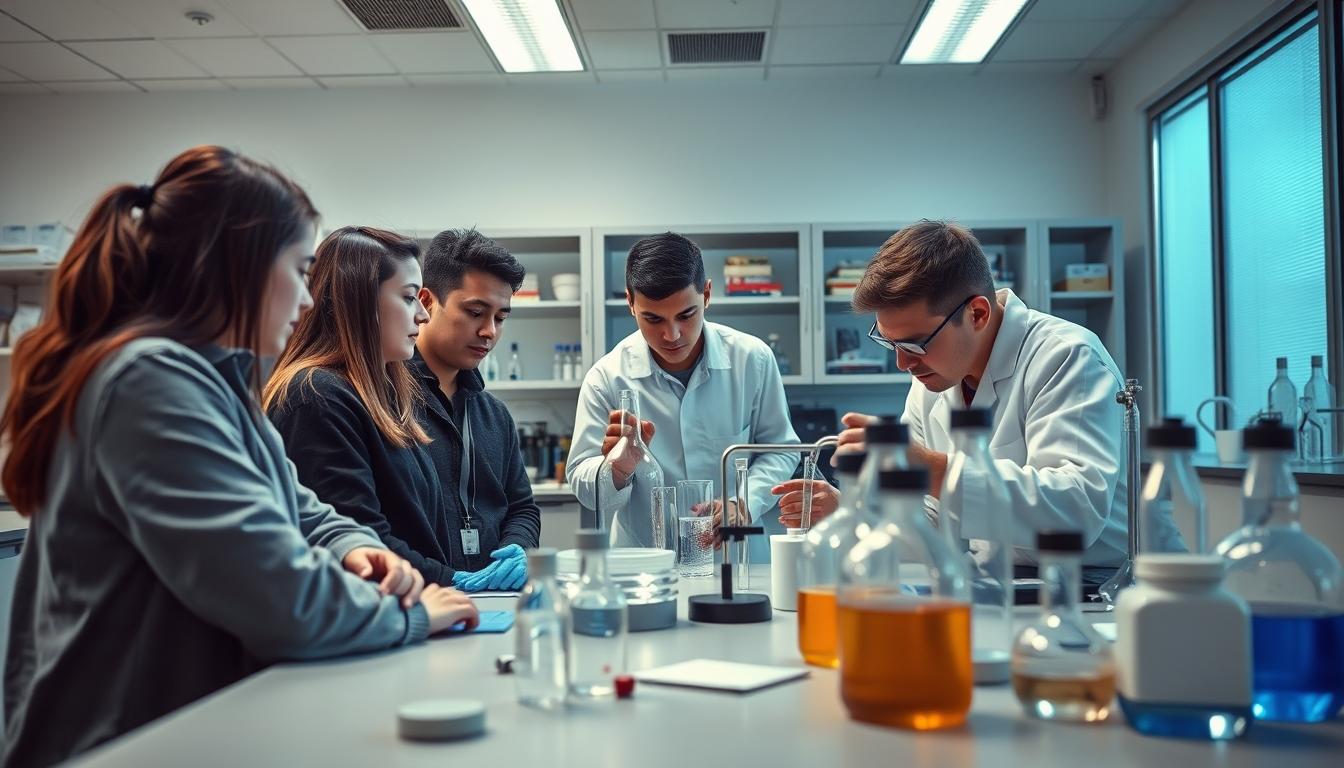 Students working in research laboratory